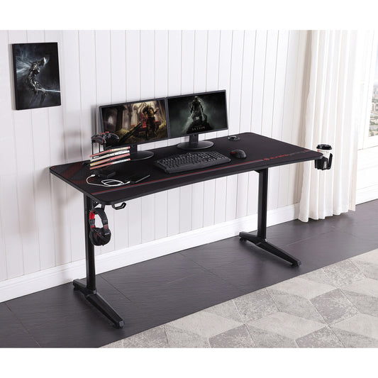 Tarnov Rectangular Metal Gaming Desk with USB Ports Black