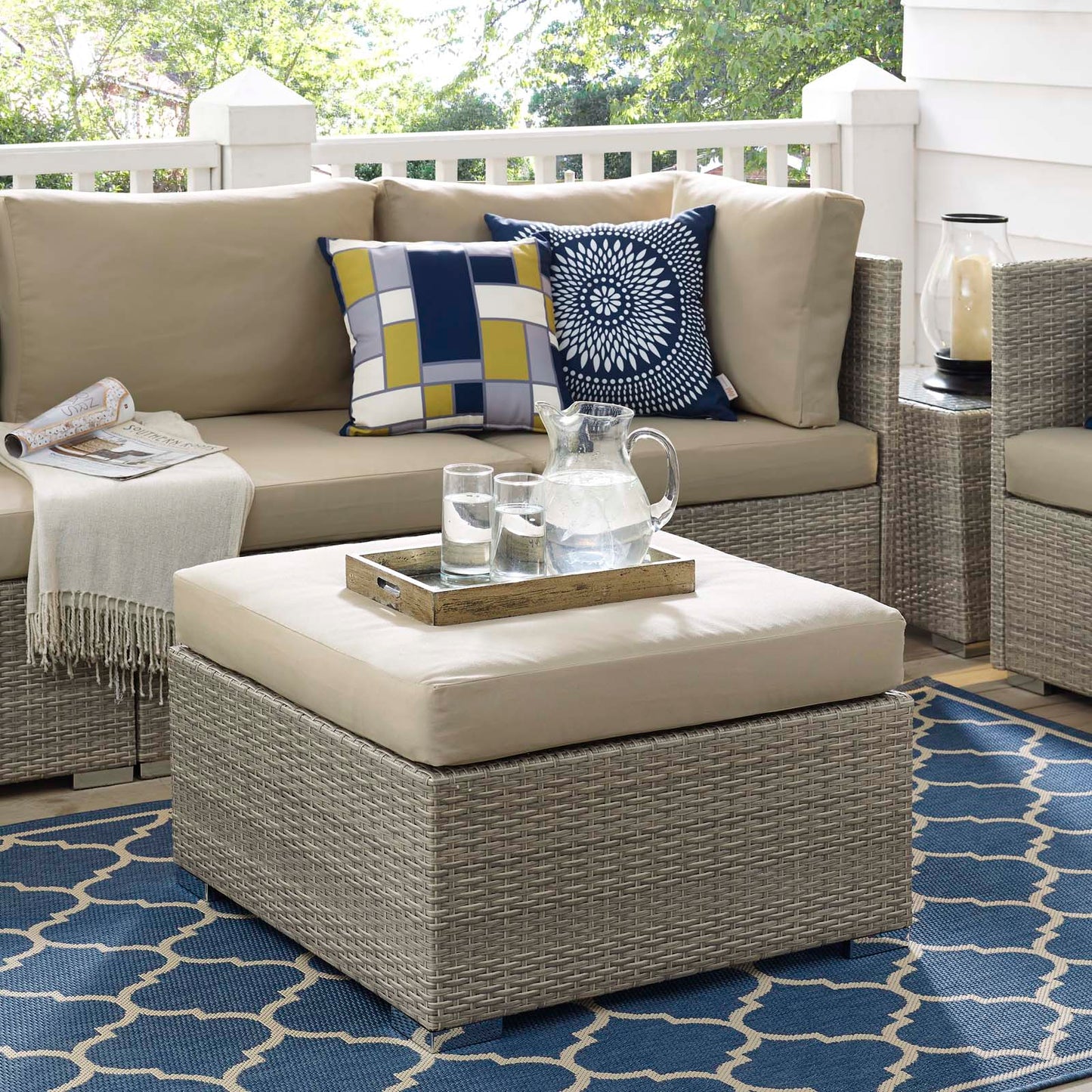 Repose Sunbrella® Fabric Outdoor Patio Ottoman