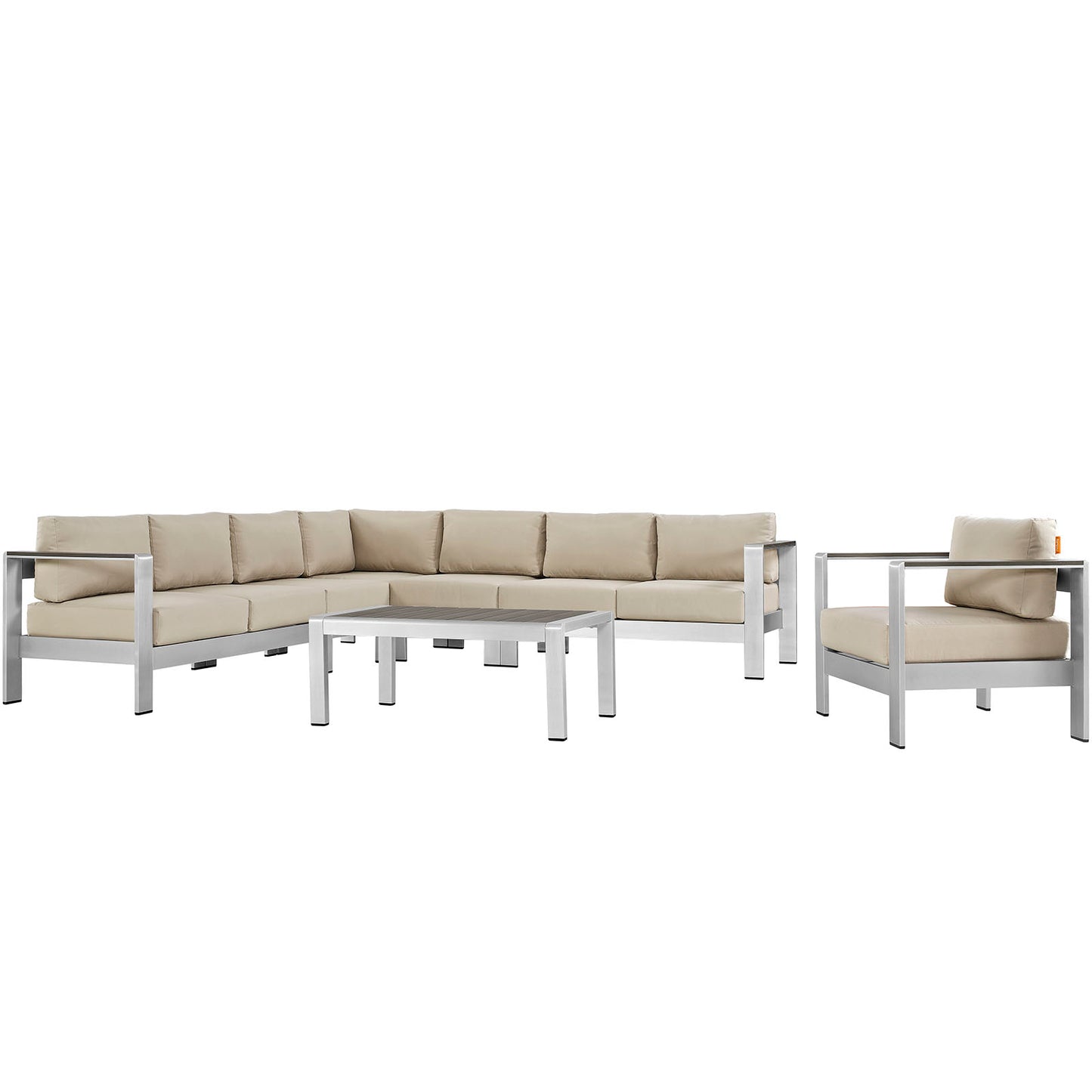 Shore 7 Piece Outdoor Patio Aluminum Sectional Sofa Set