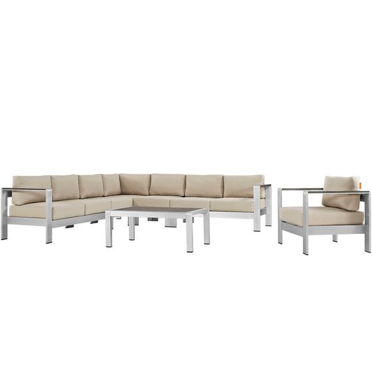 Shore 7 Piece Outdoor Patio Aluminum Sectional Sofa Set