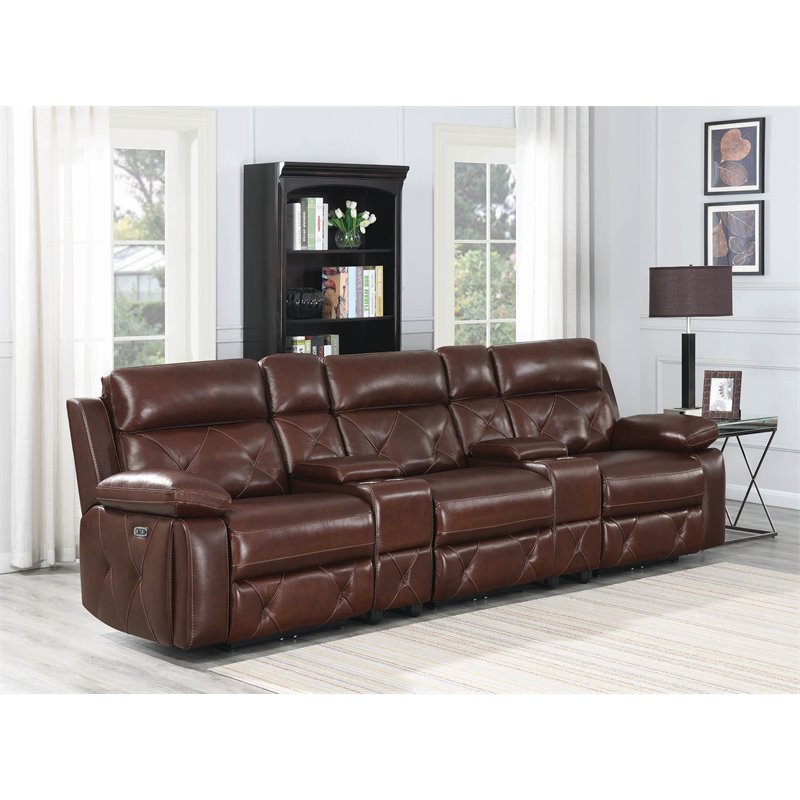 Chester Upholstered Power Reclining Seat and Power Headrest Home Theater Chocolate