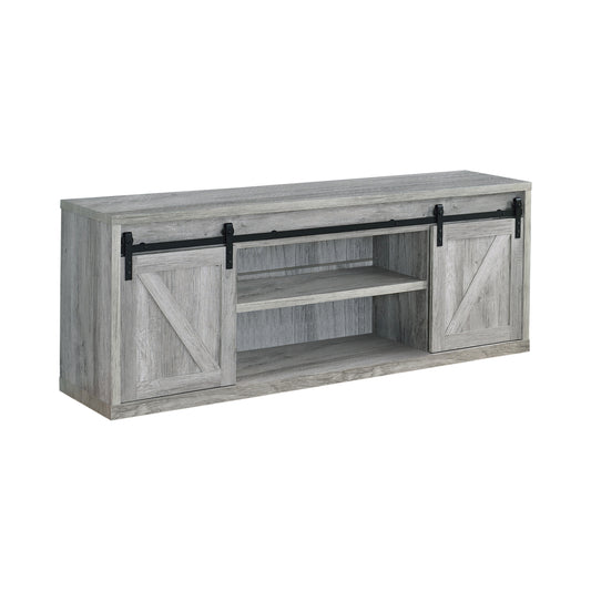 71-inch 3-shelf Sliding Doors TV Console Grey Driftwood