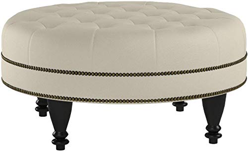 Round Upholstered Tufted Ottoman Oatmeal