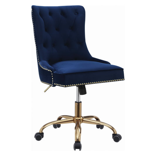 Upholstered Office Chair with Nailhead Blue and Brass