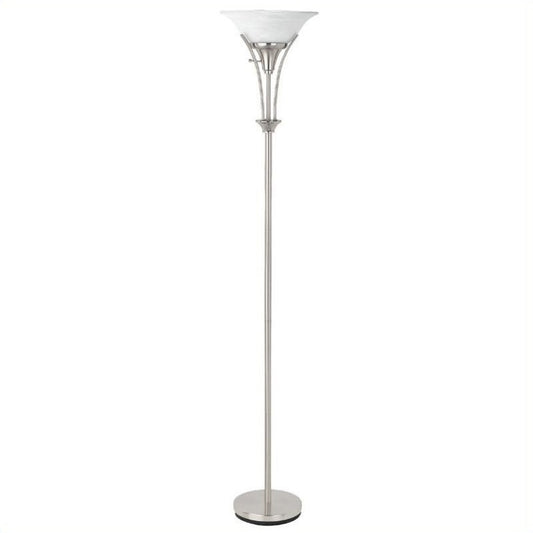 Floor Lamp with Frosted Ribbed Shade Brushed Steel