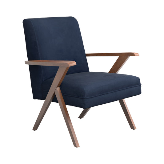 Monrovia Wooden Arms Accent Chair Dark Blue and Walnut