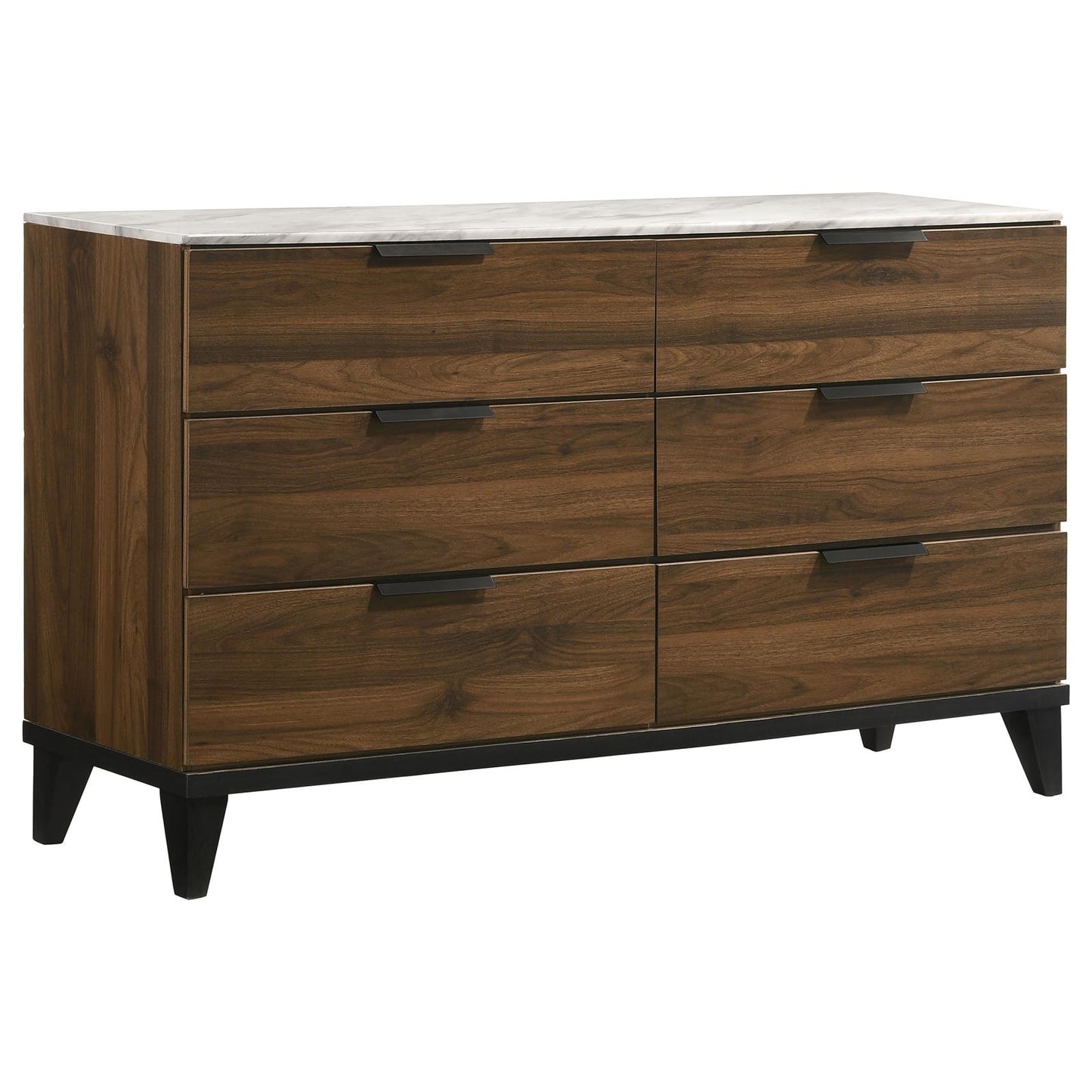 Mays 6-drawer Dresser Walnut Brown with Faux Marble Top