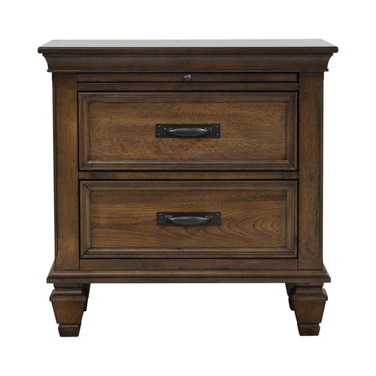 Franco 2-drawer Nightstand with Pull Out Tray Burnished Oak