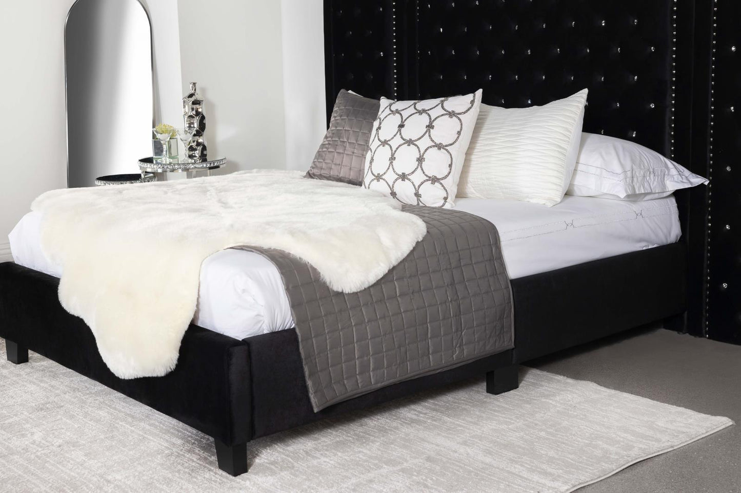 Hailey Upholstered Platform Queen Bed with Wall Panel Black