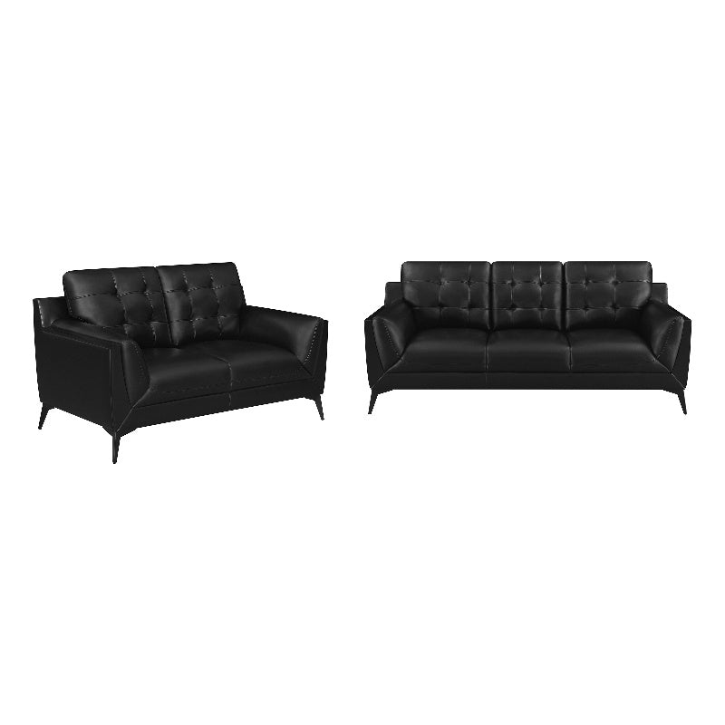 Moira Upholstered Tufted Living Room Set with Track Arms Black