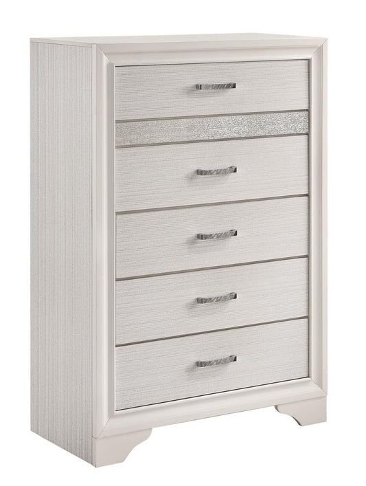 Miranda 5-drawer Chest White and Rhinestone