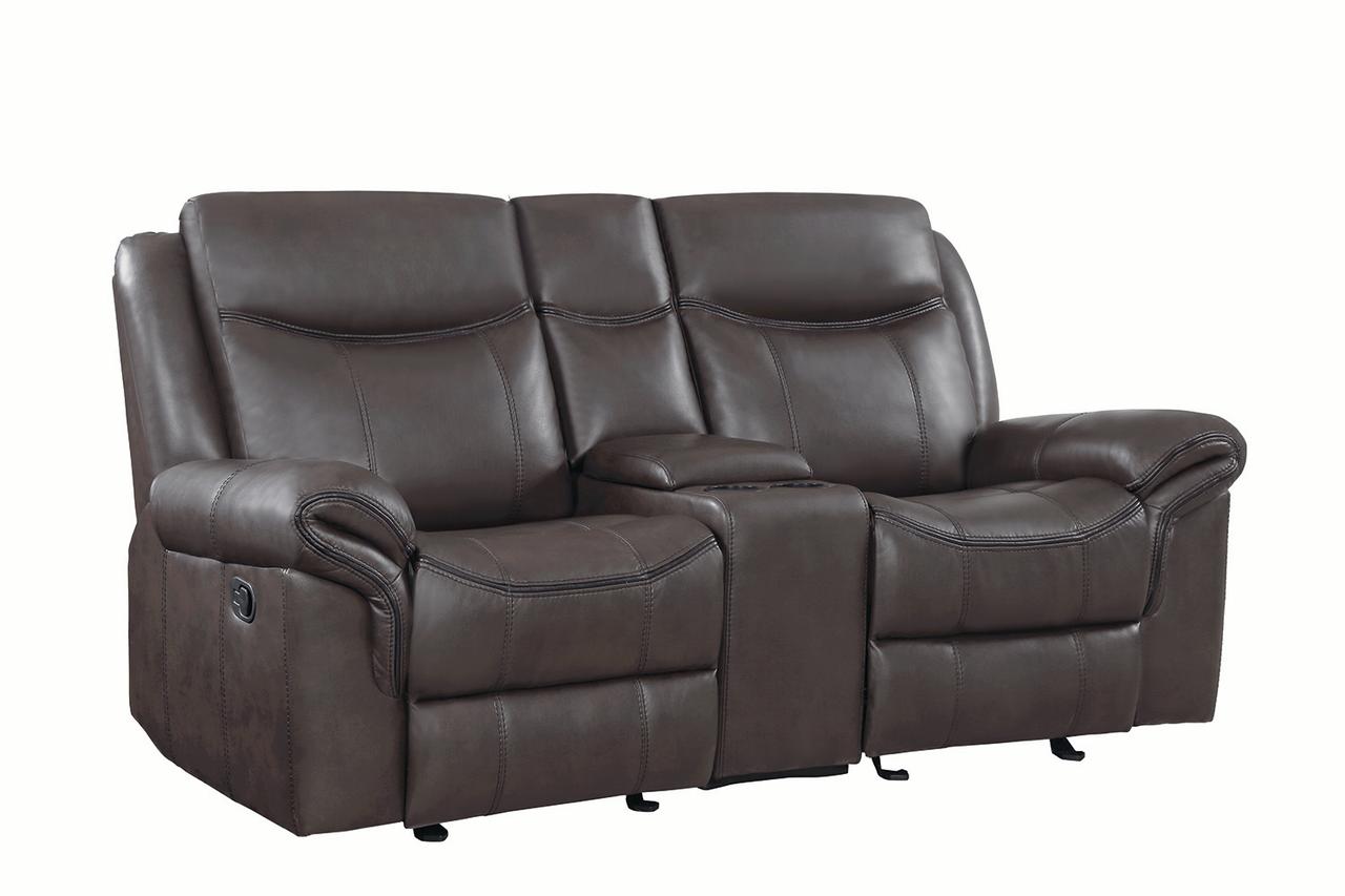 Sawyer Glider Loveseat with Console Cocoa