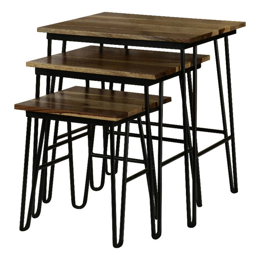 3-piece Nesting Table with Hairpin Legs Natural and Black