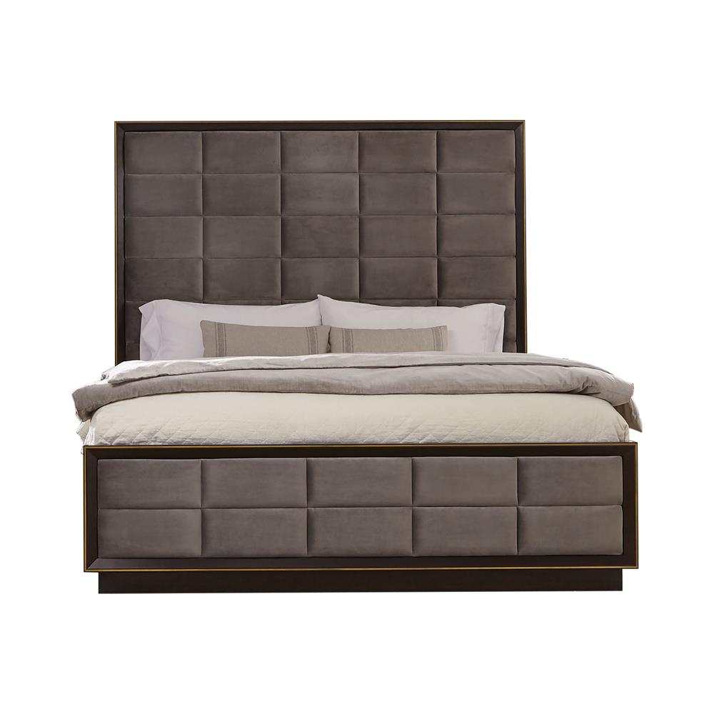 Durango California King Upholstered Bed Smoked Peppercorn and Grey