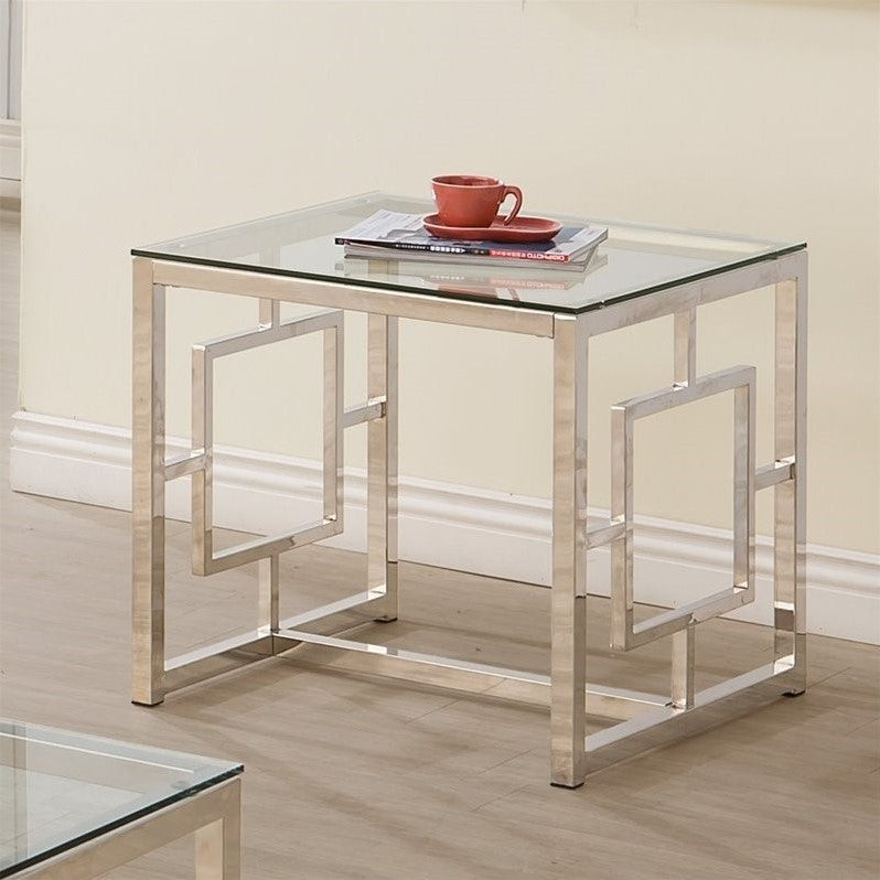 Square Tempered Glass Top End Table Nickel