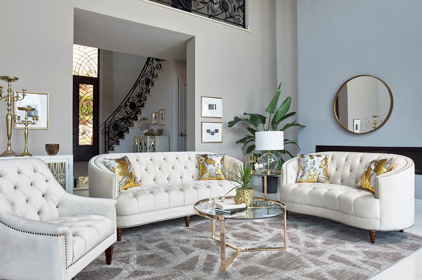 Avonlea 3-piece Upholstered Sloped Arm Living Room Set Champagne