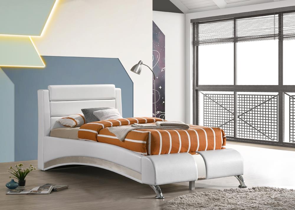 Jeremaine Twin Upholstered Platform Bed Glossy White