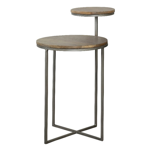 Round Accent Table Natural and Gunmetal