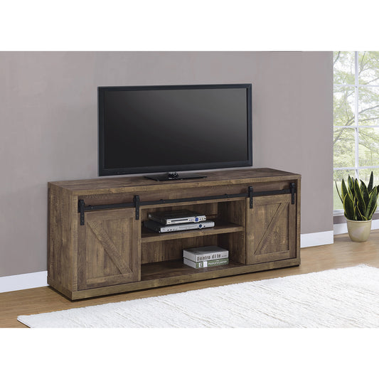 71-inch 3-shelf Sliding Doors TV Console Rustic Oak