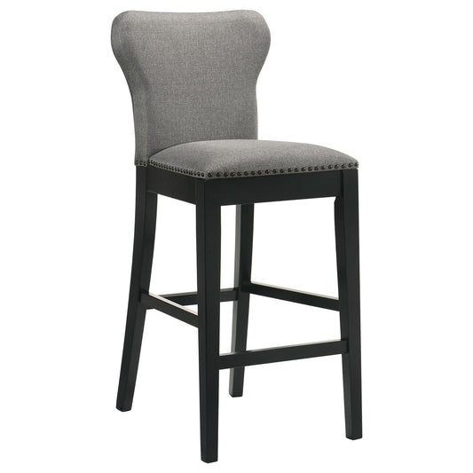 Ralland Upholstered Solid Back Bar Stools with Nailhead Trim (Set of 2) Grey and Black