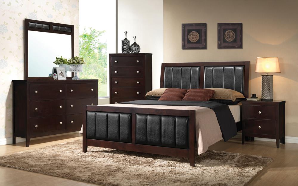 Carlton 5-piece Full Upholstered Bedroom Set Cappuccino and Black