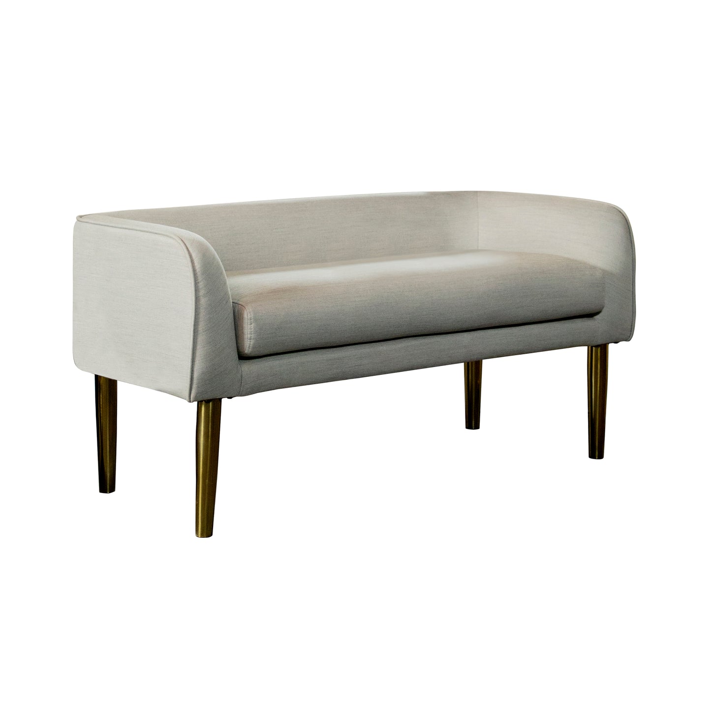 Low Back Upholstered Bench Light Grey and Gold