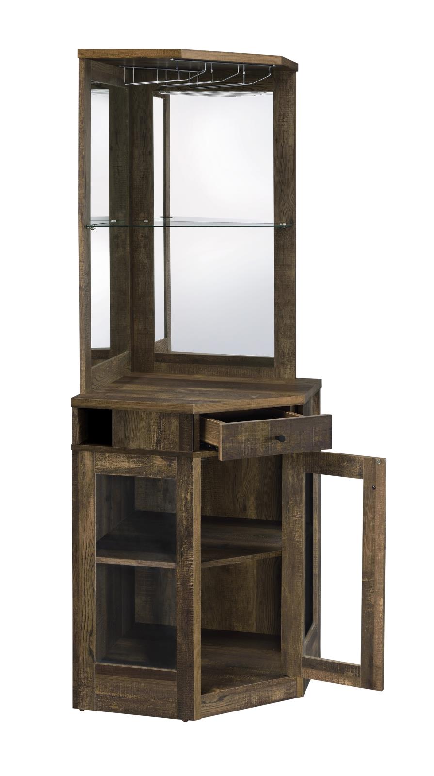 Alviso Corner Bar Cabinet with Stemware Rack Rustic Oak