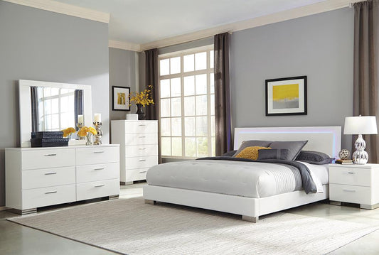 Felicity 6-piece Bedroom Set Glossy White with LED Bed Headboard