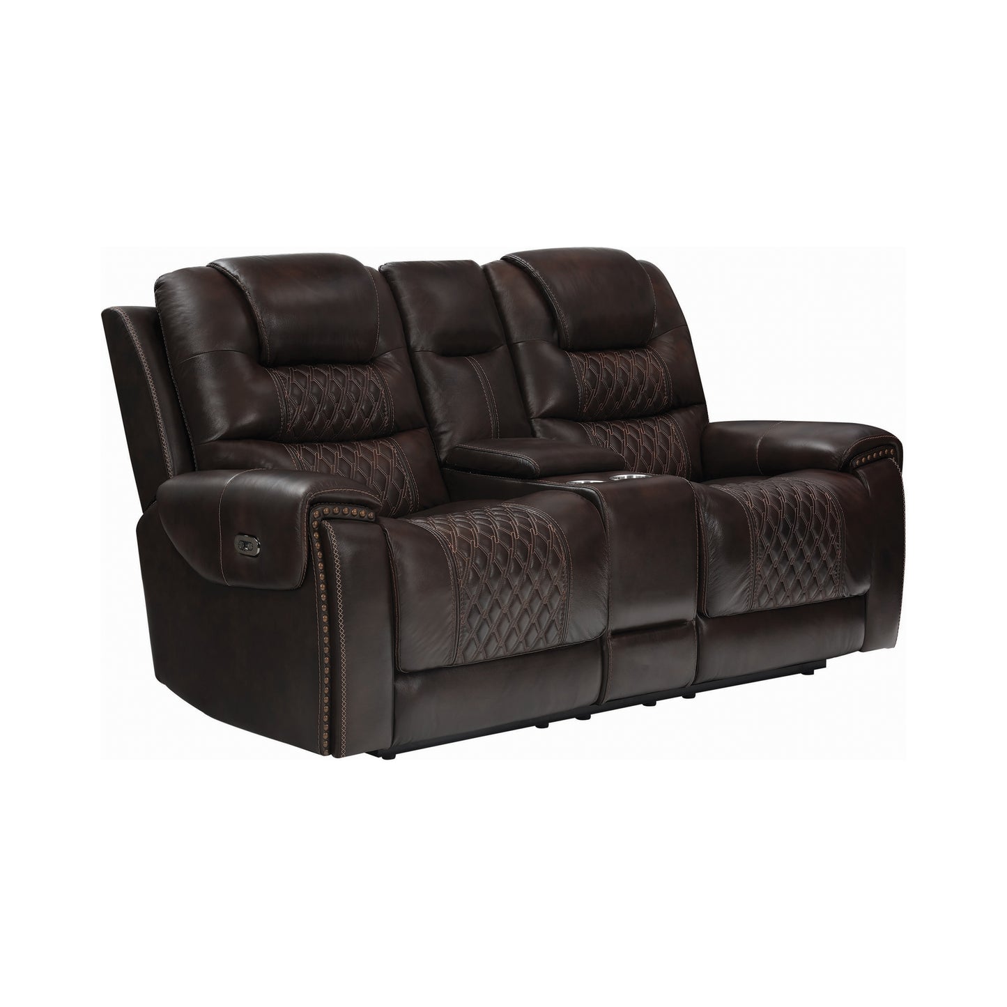 North Cushion Back Power^2 Loveseat with Console Dark Brown