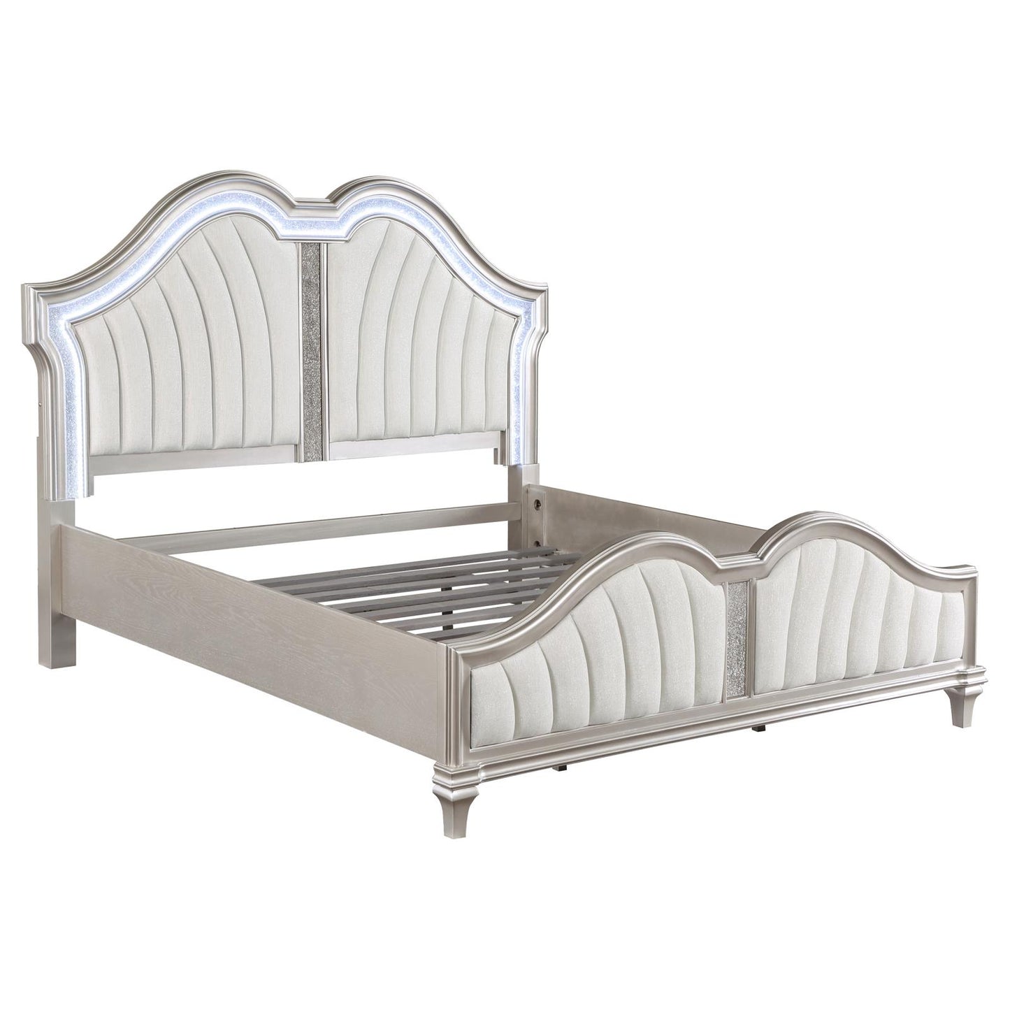 Evangeline 3-piece Upholstered Platform Eastern King Bedroom Set Ivory and Silver Oak