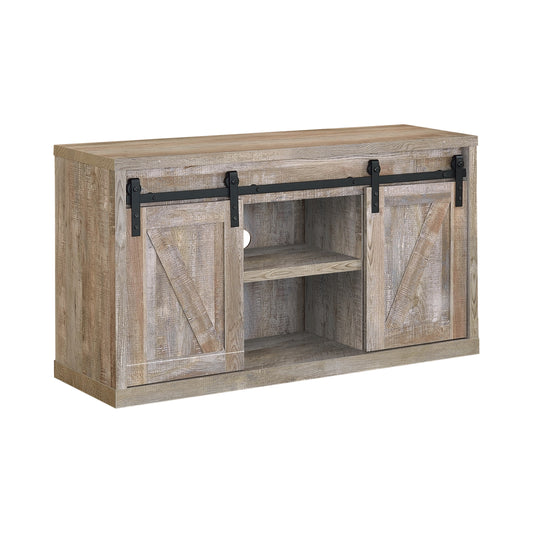 48-inch 3-shelf Sliding Doors TV Console Weathered Oak