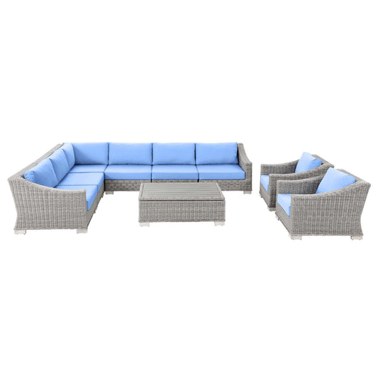 Conway Outdoor Patio Wicker Rattan 9-Piece Sectional Sofa Furniture Set