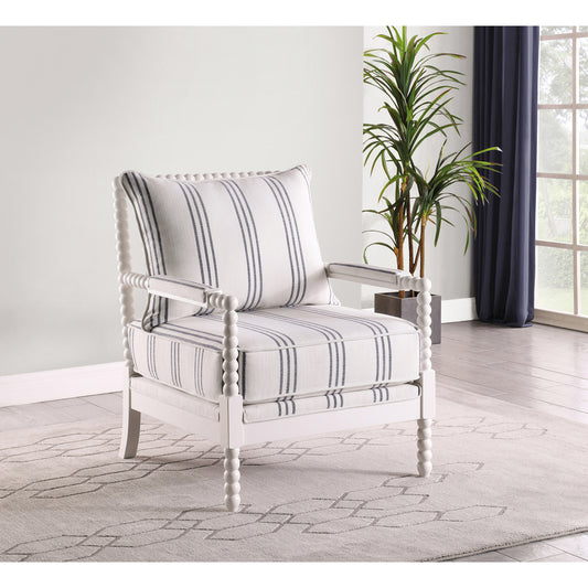 Upholstered Accent Chair with Spindle Accent White and Navy