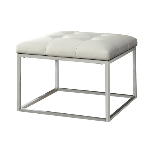 Upholstered Tufted Ottoman White and Chrome