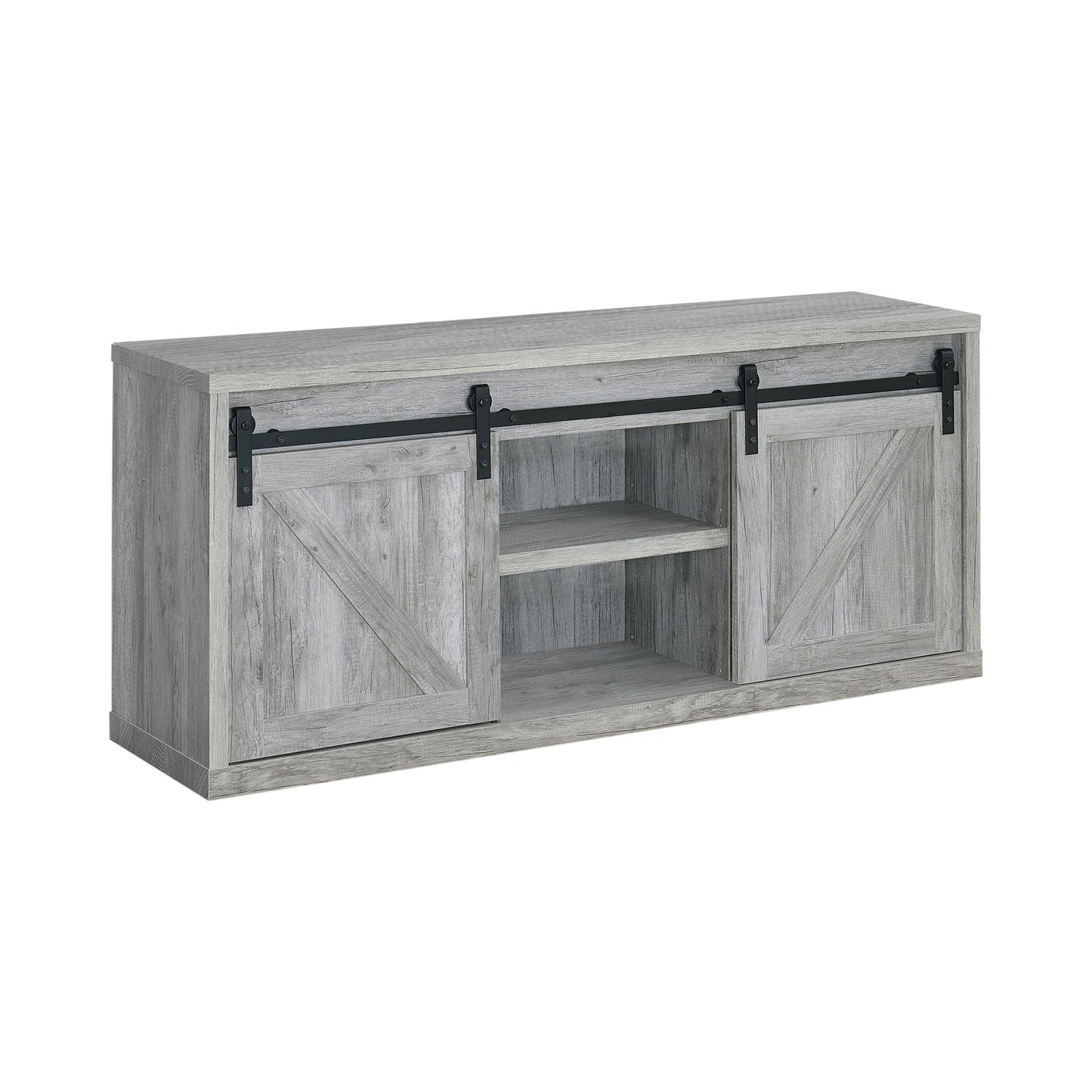 59-inch 3-shelf Sliding Doors TV Console Grey Driftwood
