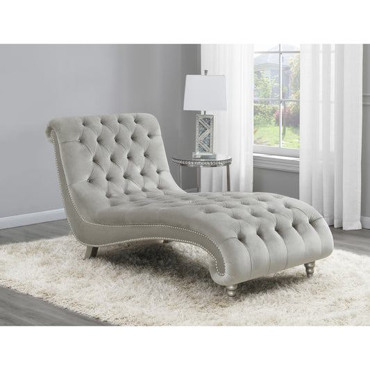 Tufted Cushion Chaise with Nailhead Trim Grey