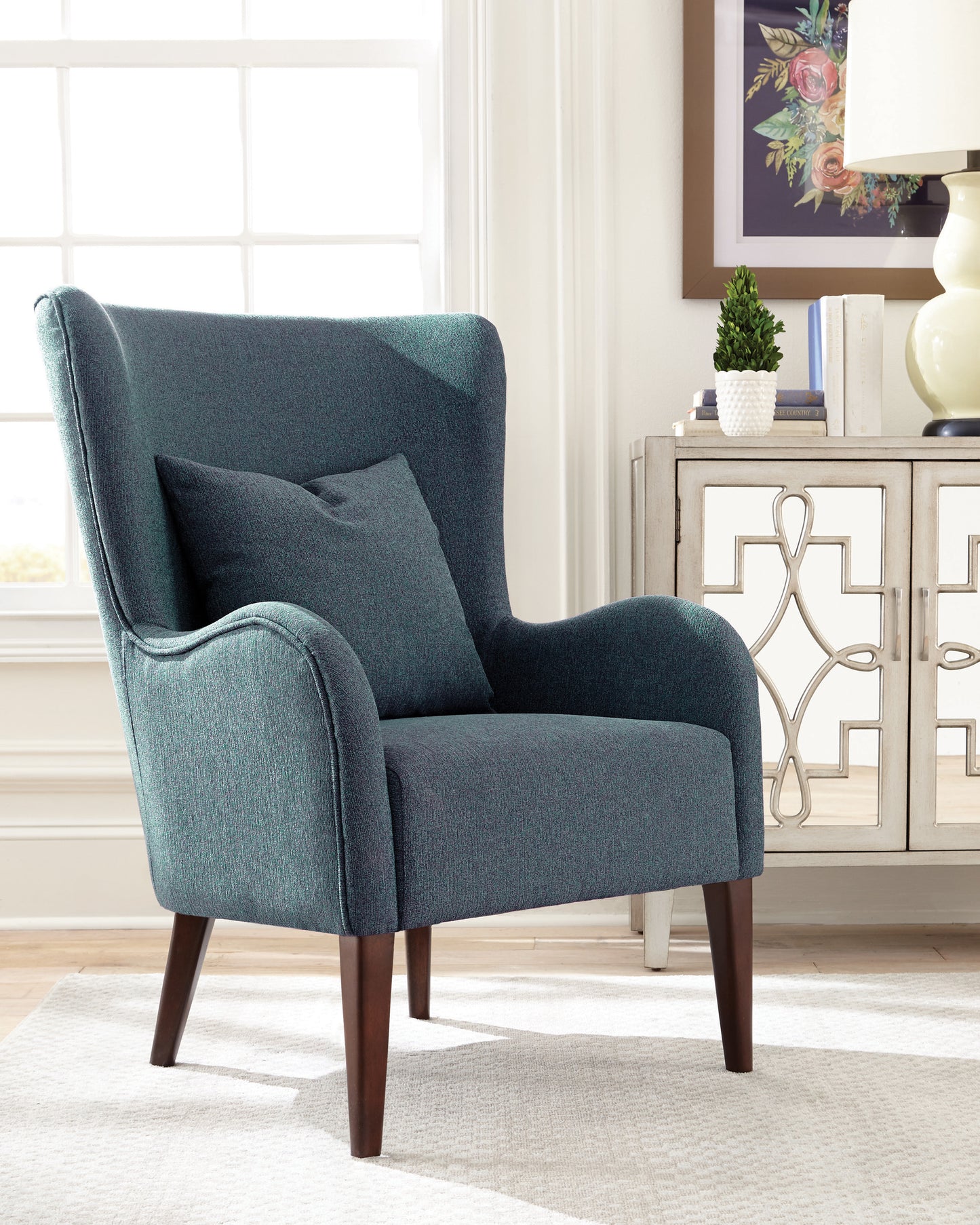 Curved Arm Upholstered Accent Chair Blue
