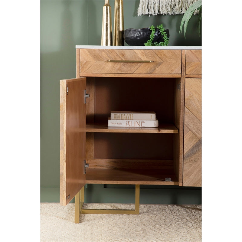 2-door Accent Cabinet with Marble Top Natural and Antique Gold
