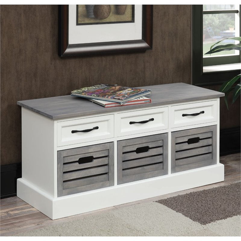 3-drawer Storage Bench White and Weathered Grey