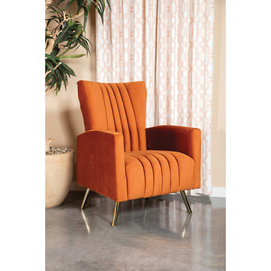 Channeled Tufted Upholstered Accent Chair Rust