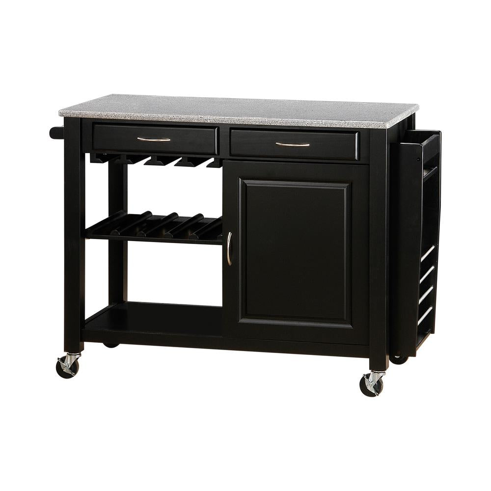 Shepard Kitchen Cart with Granite Top Black