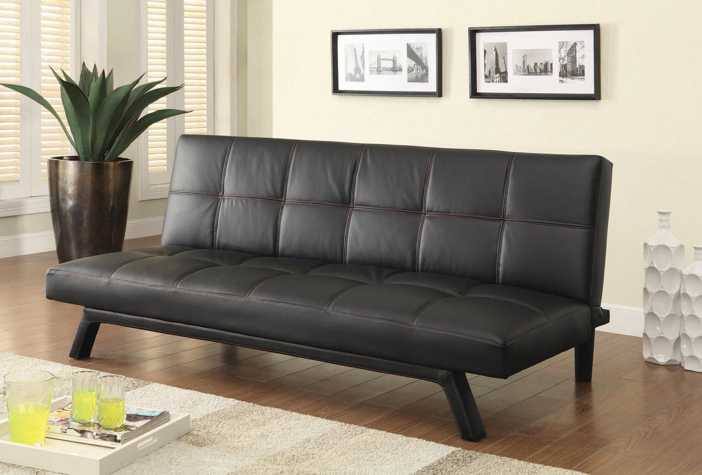 Corrie Biscuit-tufted Upholstered Sofa Bed Black