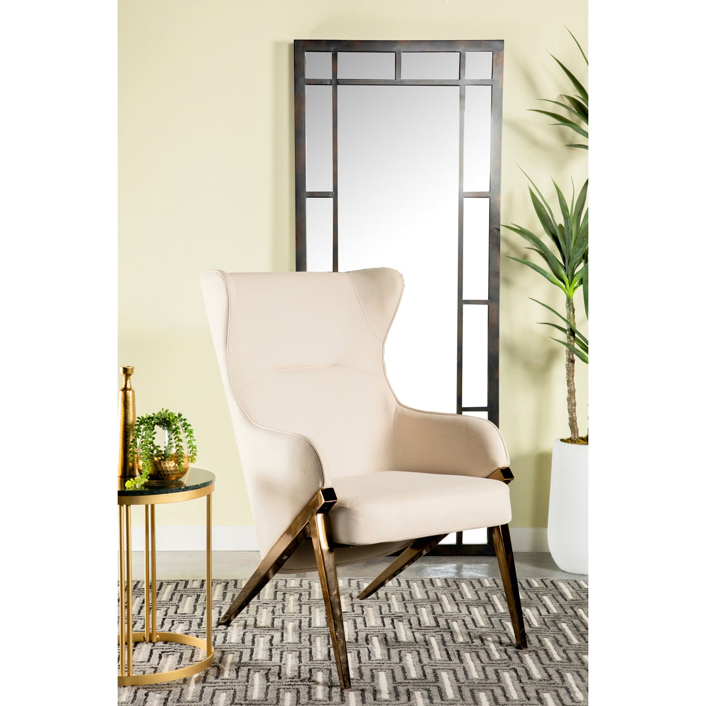 Upholstered Accent Chair Cream and Bronze