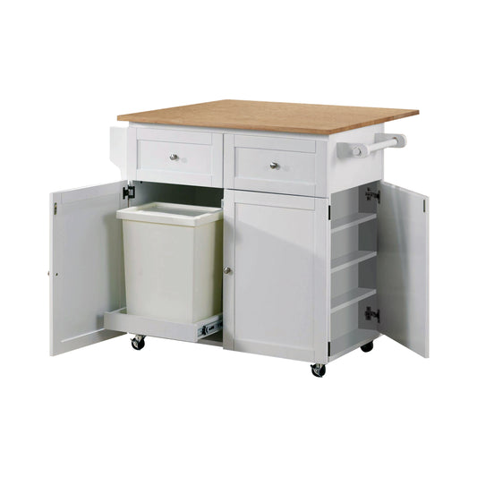Jalen 3-Door Kitchen Cart with Casters Natural Brown and White