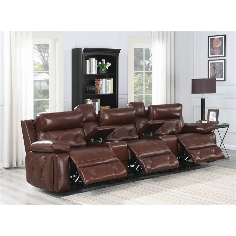 Chester Upholstered Power Reclining Seat and Power Headrest Home Theater Chocolate