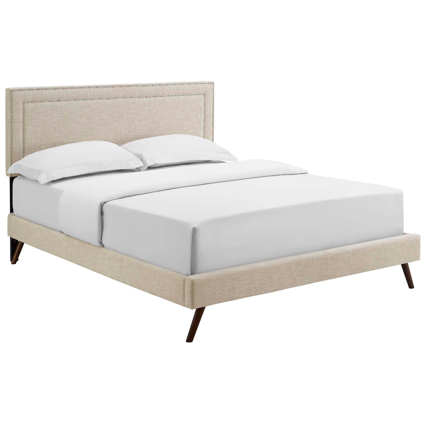 Virginia Queen Fabric Platform Bed with Round Splayed Legs