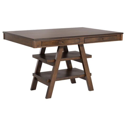 Dewey 2-drawer Counter Height Table with Open Shelves Walnut