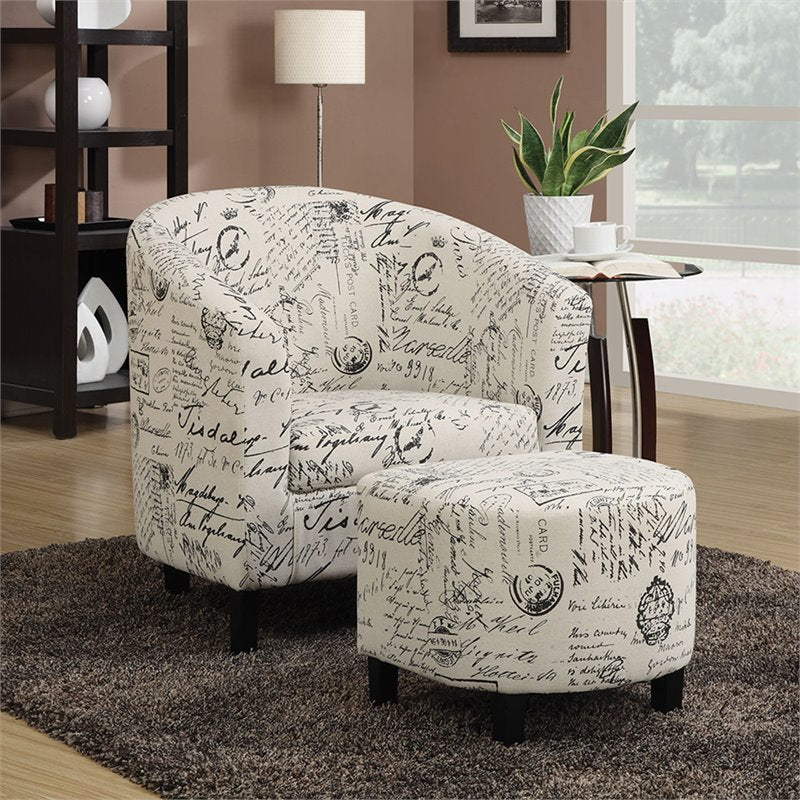 2-piece Upholstered Accent Chair and Ottoman Off White