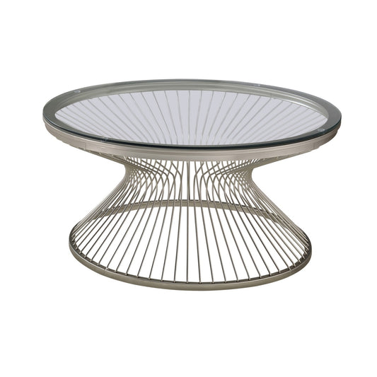 Round Glass Top Coffee Table Satin Grey