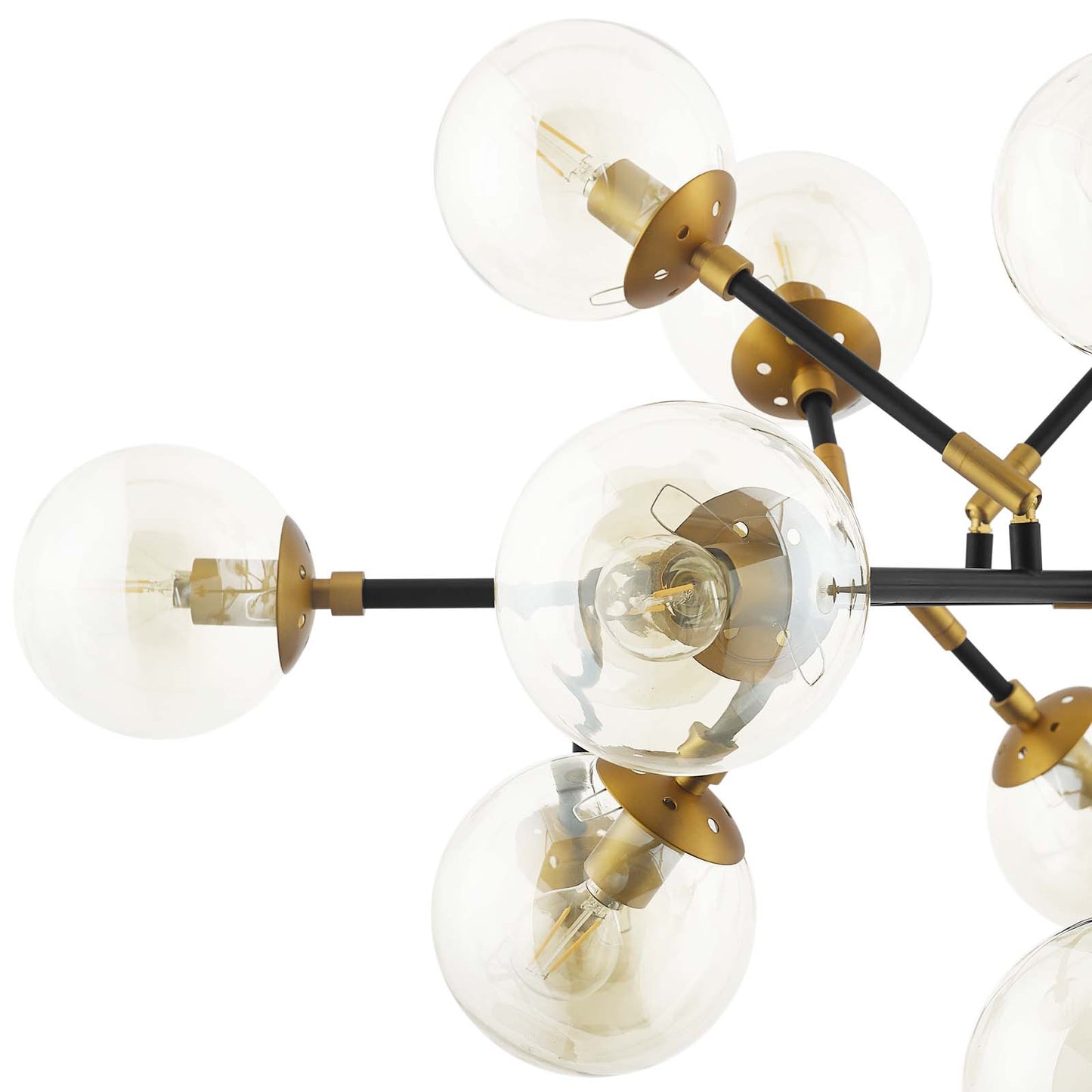 Sparkle Amber Glass And Antique Brass 18 Light Mid-Century Pendant Chandelier